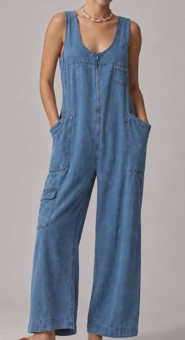 Pilcro Denim Wide Leg Cargo Jumpsuit M